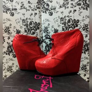 RARE!* Iron Fist "Tigre & Bunny Wedge" Orange/Red Platform Heels w/ Sugar Skulls